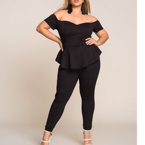 Black Peplum Off The Shoulder Jumpsuit